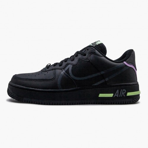 Nike Air Force 1 React Černá Violet Star Barely Volt CD4366 001 Dámské a pánské Běžné boty