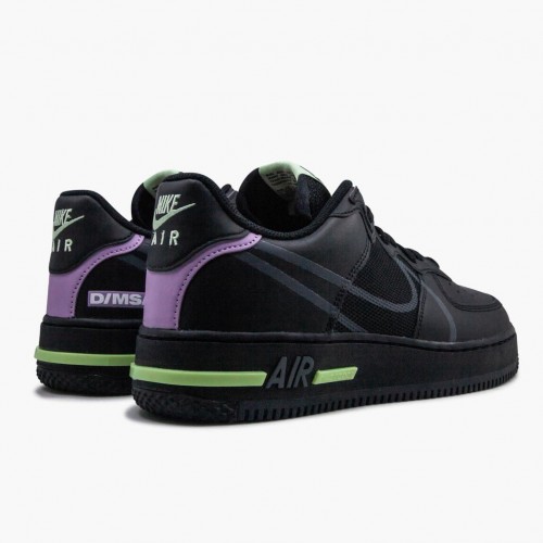 Nike Air Force 1 React Černá Violet Star Barely Volt CD4366 001 Dámské a pánské Běžné boty