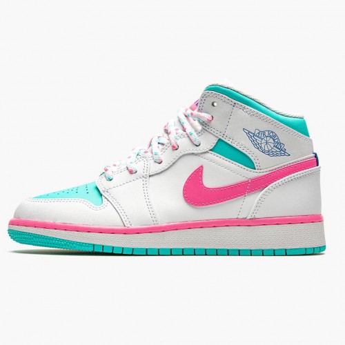 Air Jordan 1 Mid "Digital Pink" WoPánské Běžné boty Bílá/Digitálně růžová-Aurora Gree 555112 102 AJ1 Jordan Tenisky