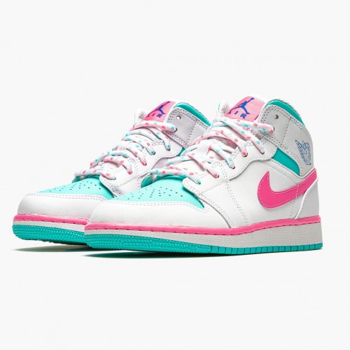 Air Jordan 1 Mid "Digital Pink" WoPánské Běžné boty Bílá/Digitálně růžová-Aurora Gree 555112 102 AJ1 Jordan Tenisky