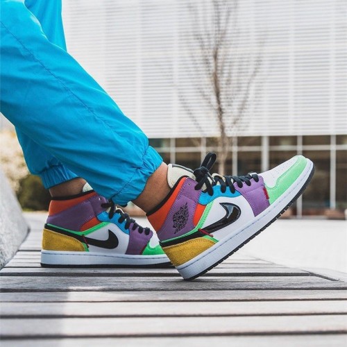 Nike Air Jordan 1 Mid SE Multicolor Bílý/Černá/Lightbulb/ Ora Běžné boty CW1140 100 AJ1 Tenisky