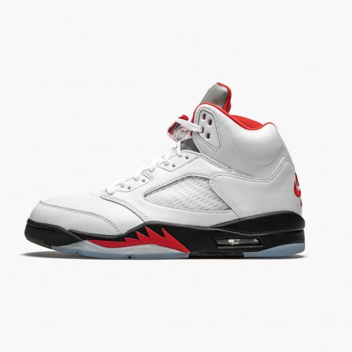 Air Jordan 5 Retro "Fire Red Silver Tongue" Pánské Běžné boty Skutečná bílá/Ohnivě červená-Černá DA1911 102 AJ5 Jordan Tenisky