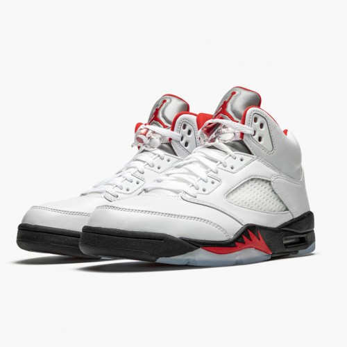 Air Jordan 5 Retro "Fire Red Silver Tongue" Pánské Běžné boty Skutečná bílá/Ohnivě červená-Černá DA1911 102 AJ5 Jordan Tenisky