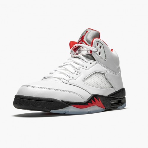 Air Jordan 5 Retro Fire Red Silver Tongue Pánské Běžné boty Skutečná bílá/Ohnivě červená-Černá DA1911 102 AJ5 Jordan Tenisky