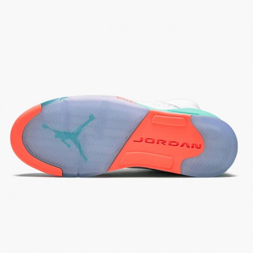 Air Jordan 5 Retro "Light Aqua" dámské a Pánské Běžné boty Bílý/Karmínový puls-Aqua 440892 100 AJ5 Jordan Tenisky