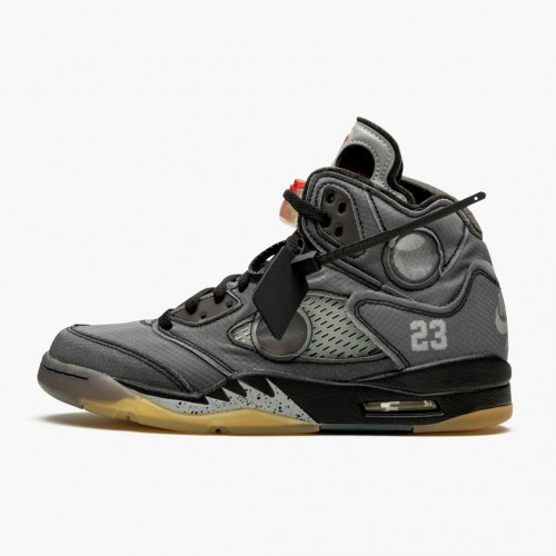 OFF-Bílý x Air Jordan 5 Retro SP Muslin Černá/Muslin-Fire Červené Běžné boty CT8480 001 AJ5 Tenisky