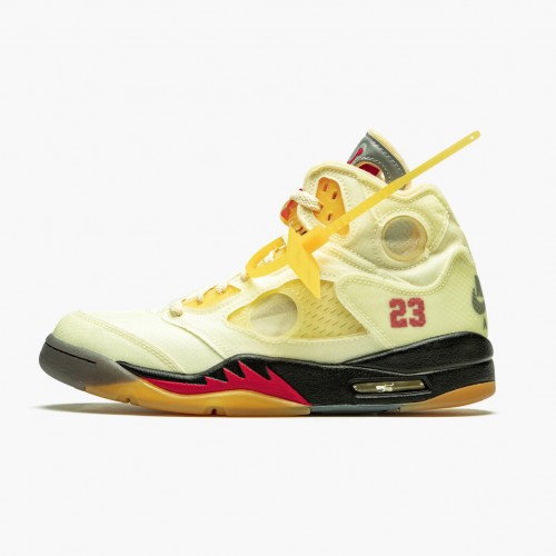 Air Off-White x Air Jordan 5 Retro Sail Sail/Fire Red/Muslin Black  DH8565-100