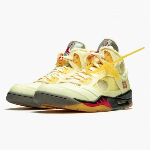 Air Off-White x Air Jordan 5 Retro Sail Sail/Fire Red/Muslin Black  DH8565-100