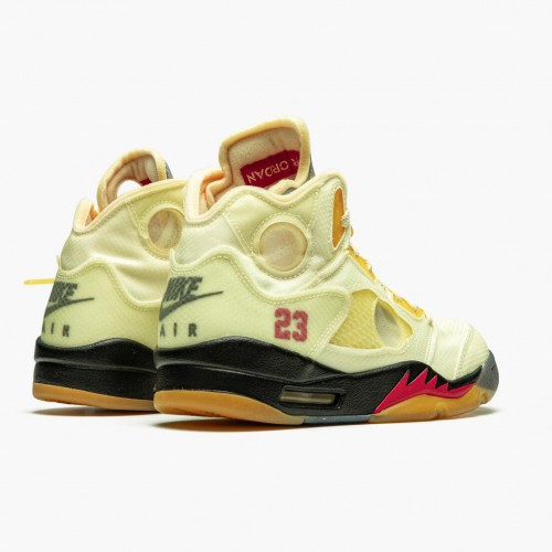 Air Off-White x Air Jordan 5 Retro Sail Sail/Fire Red/Muslin Black  DH8565-100