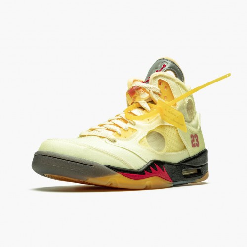 Air Off-White x Air Jordan 5 Retro Sail Sail/Fire Red/Muslin Black  DH8565-100