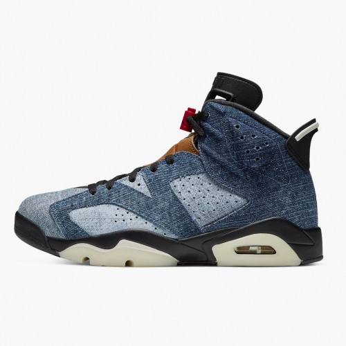 Air Jordan 6 Retro Washed Denim Black Sail/Varsity Red/Black 384664-060